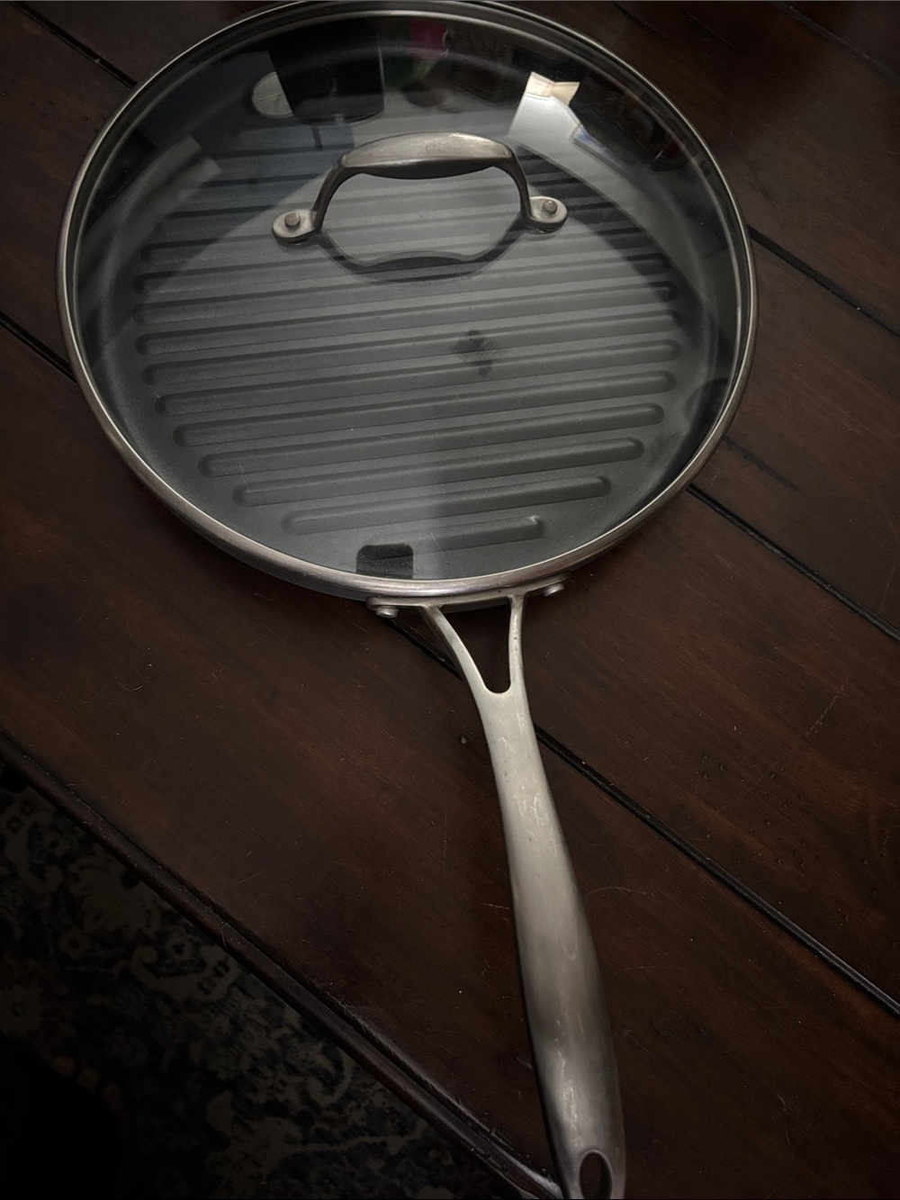 Gray Nonstick Grill Pan with Glass Lid - Stainless Handle